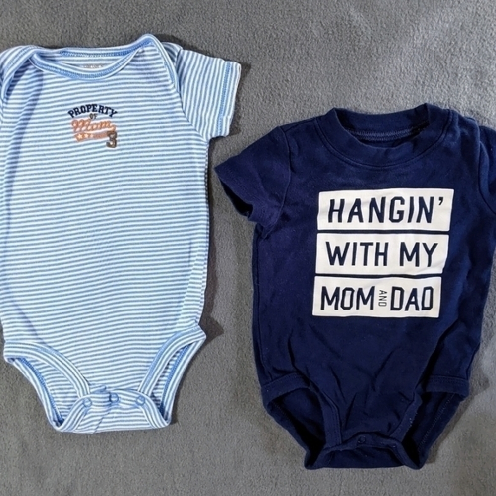 Baby boys Carter's mom dad bodysuit onesie short sleeve shirt blue size 6 months